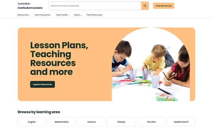 Screenshot of australiancurriculumlessons.com.au