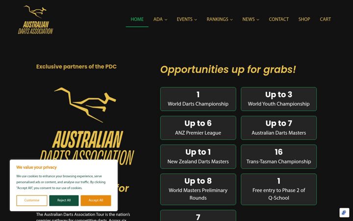 Screenshot of australiandartsassociation.com.au