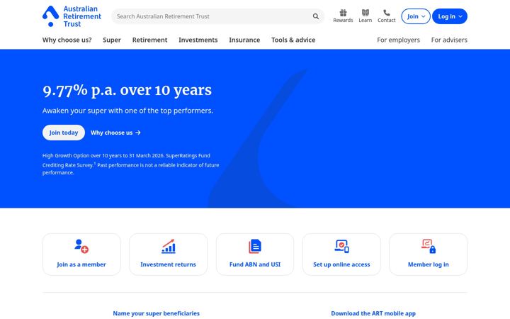 Screenshot of australianretirementtrust.com.au