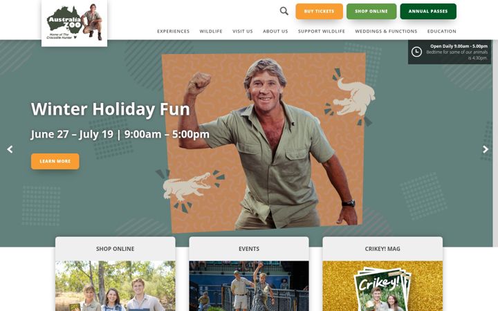 Screenshot of australiazoo.com.au