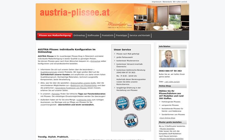 Screenshot of austria-plissee.at