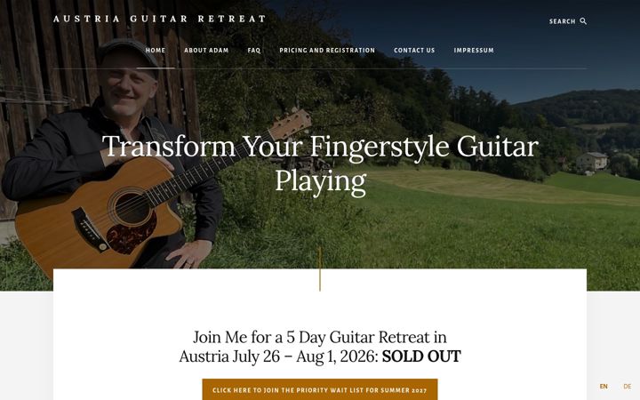 Captură de ecran a austriaguitarretreat.com
