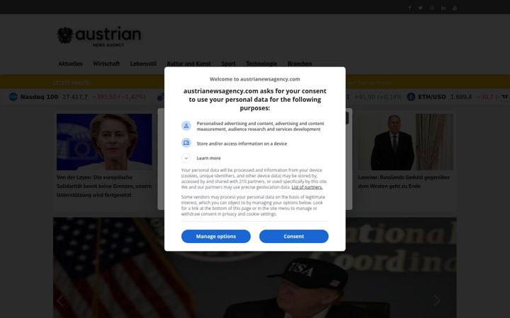 Screenshot of austrianewsagency.com