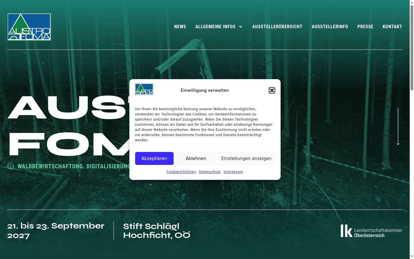 Screenshot des Einwilligungsbanners vor jeglicher Interaktion