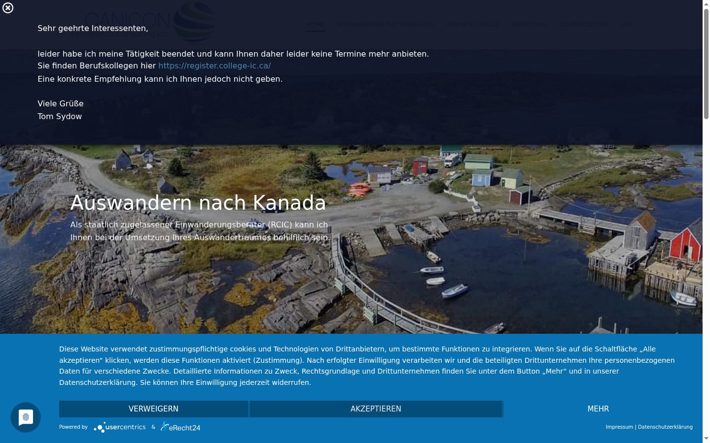 Screenshot of the consent banner shown before any interaction