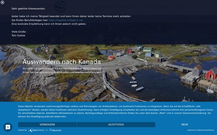 Screenshot stránky auswandern-nach-canada.de