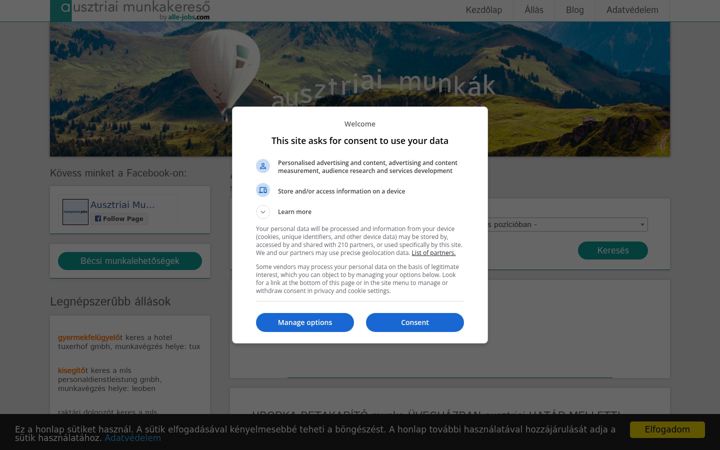 Screenshot of ausztriaimunkakereso.hu