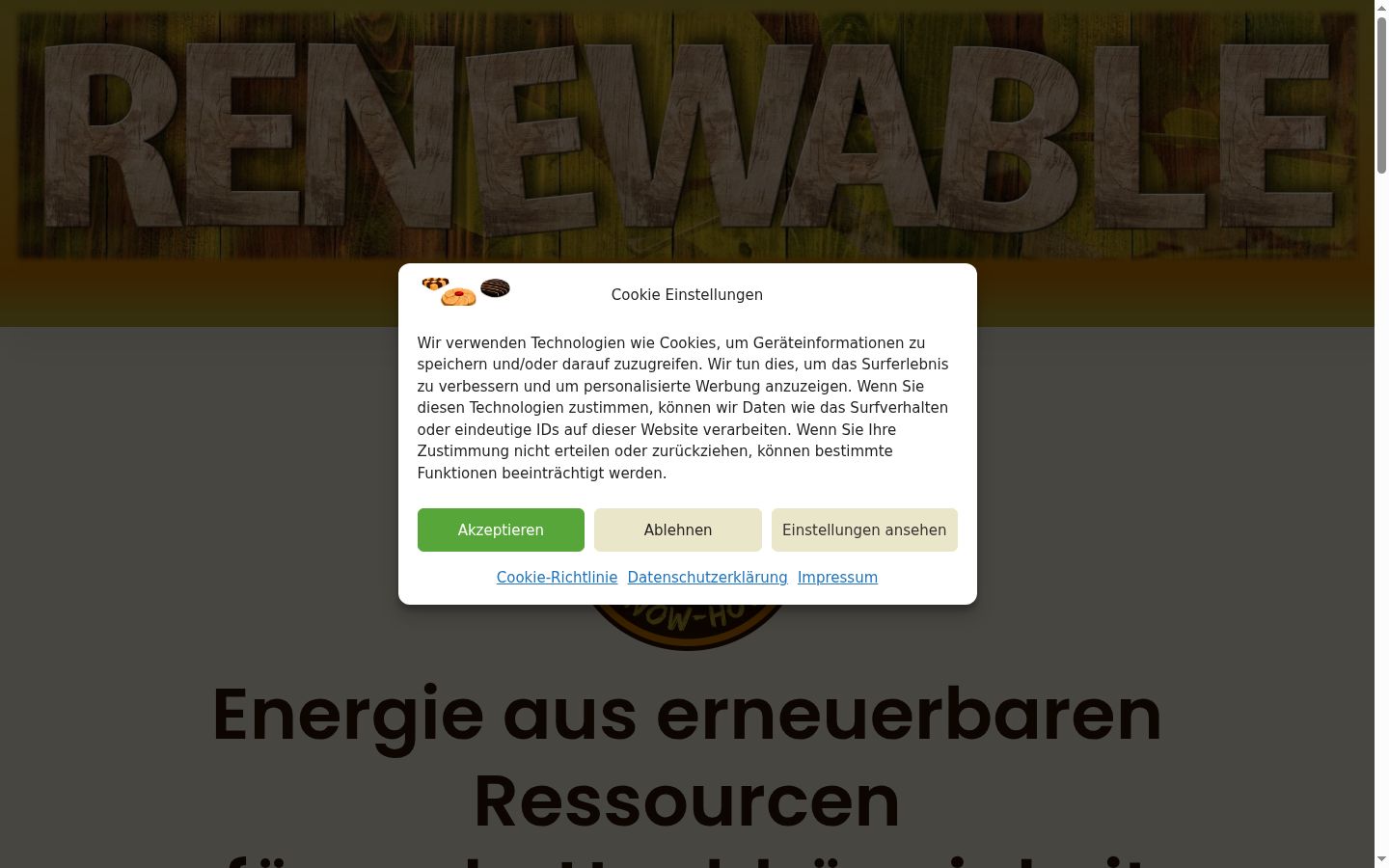 Screenshot des Einwilligungsbanners vor jeglicher Interaktion