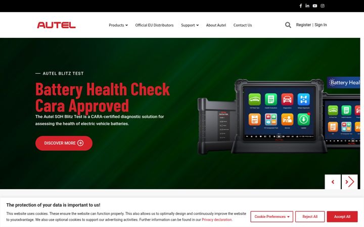Screenshot of autel.eu
