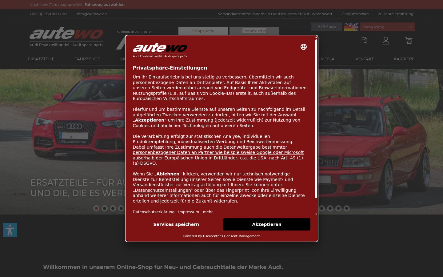 Screenshot des Einwilligungsbanners vor jeglicher Interaktion