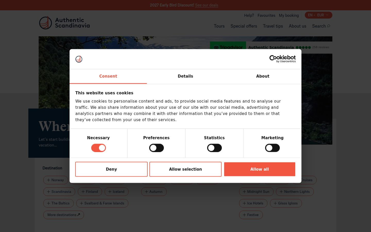 Capture d'écran de la bannière de consentement affichée avant toute interaction