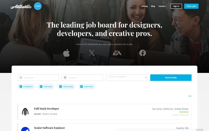 Екранна снимка на authenticjobs.com
