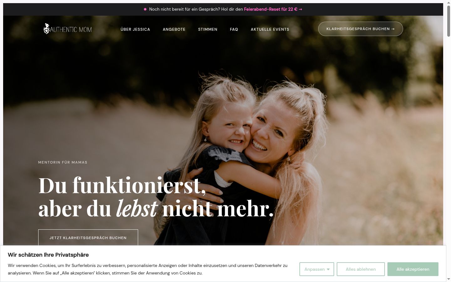 Screenshot des Einwilligungsbanners vor jeglicher Interaktion