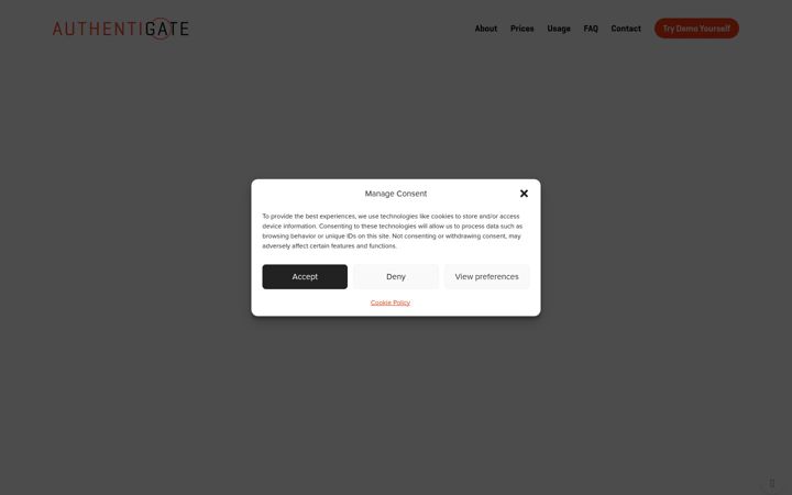 Screenshot of authentigate.eu