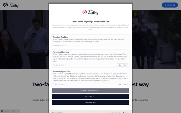 Screenshot of authy.com