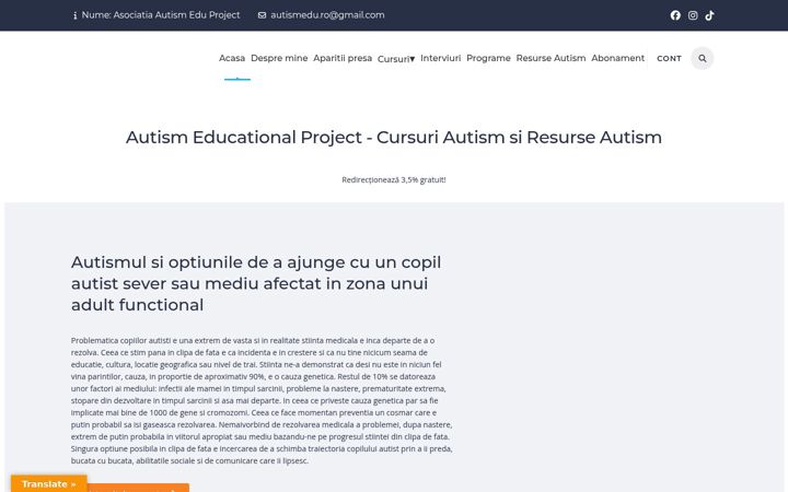 Ekrānuzņēmums no autism.ro