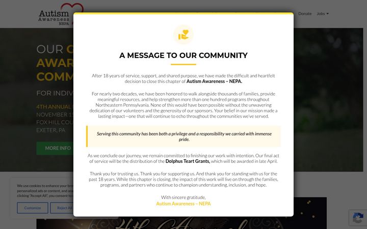 Screenshot of autismawarenessnepa.org