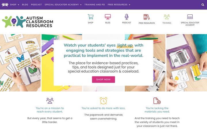 Snímek obrazovky autismclassroomresources.com