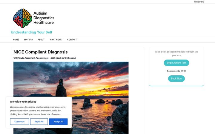 Screenshot of autismdiagnostics.healthcare