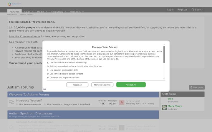 Skärmbild av autismforums.com