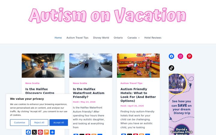 Screenshot of autismonvacation.com