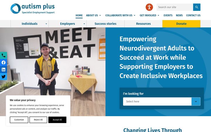Screenshot of autismplus-employmentservices.co.uk