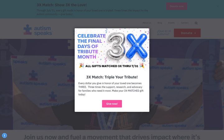 Screenshot of autismspeaks.org