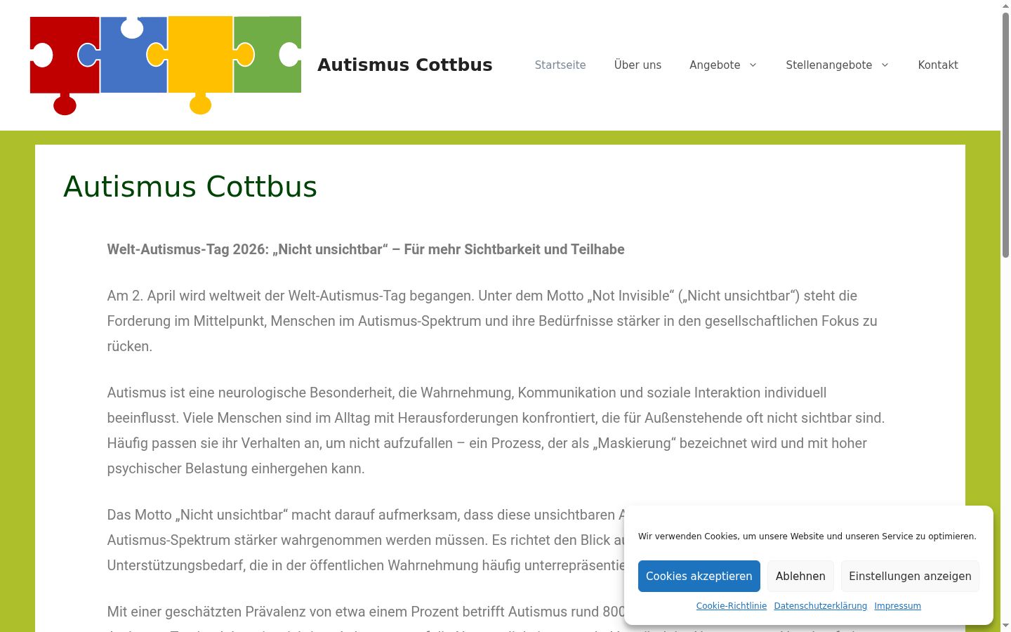 Screenshot des Einwilligungsbanners vor jeglicher Interaktion