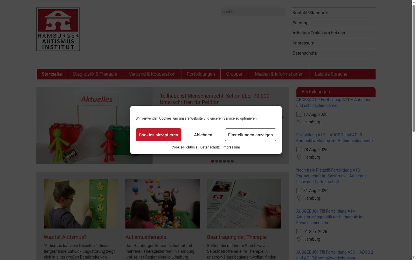 Screenshot des Einwilligungsbanners vor jeglicher Interaktion