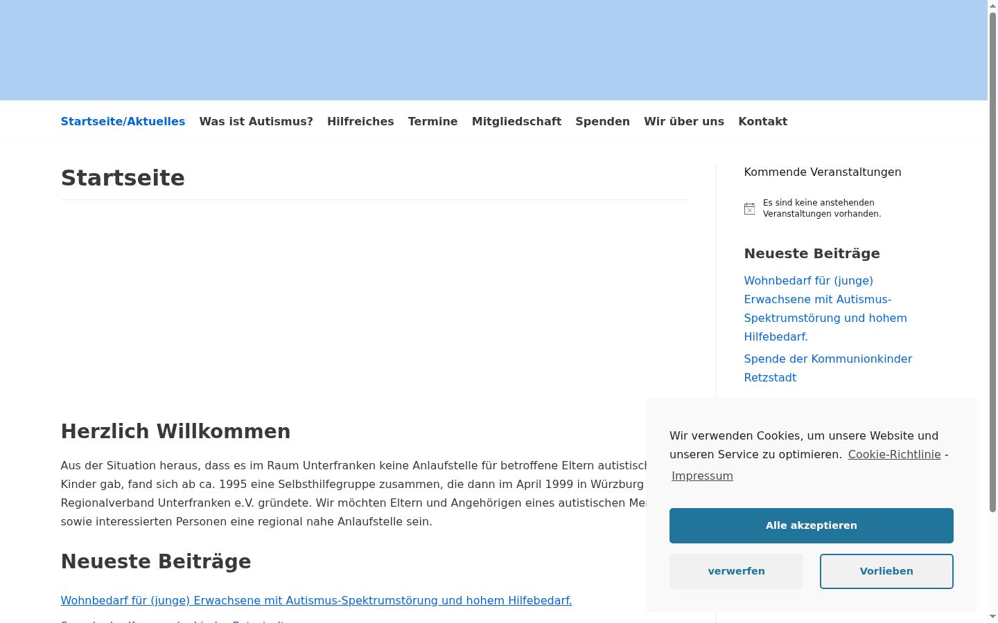 Screenshot des Einwilligungsbanners vor jeglicher Interaktion