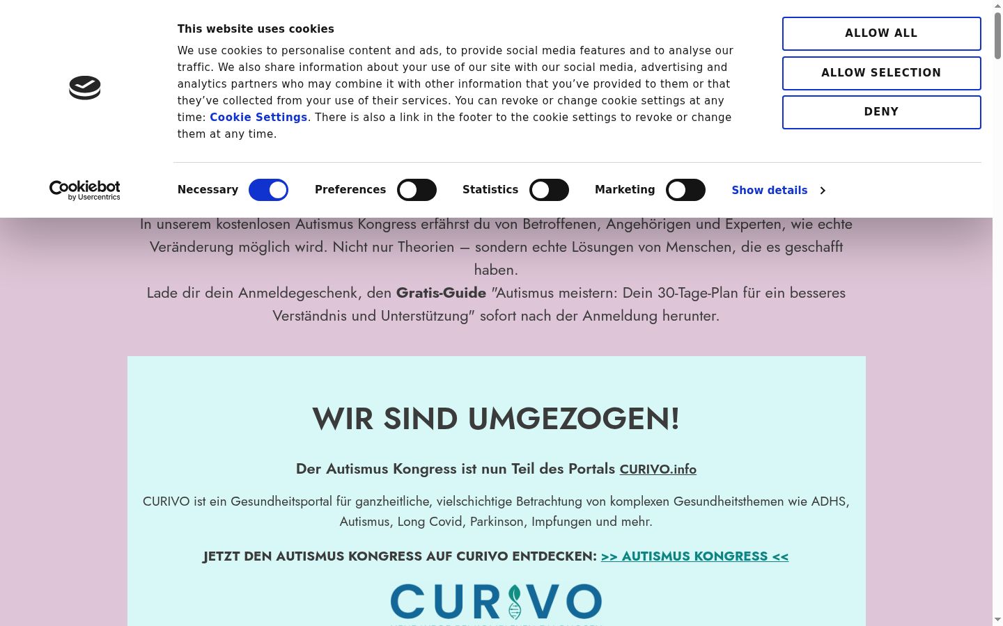Screenshot des Einwilligungsbanners vor jeglicher Interaktion