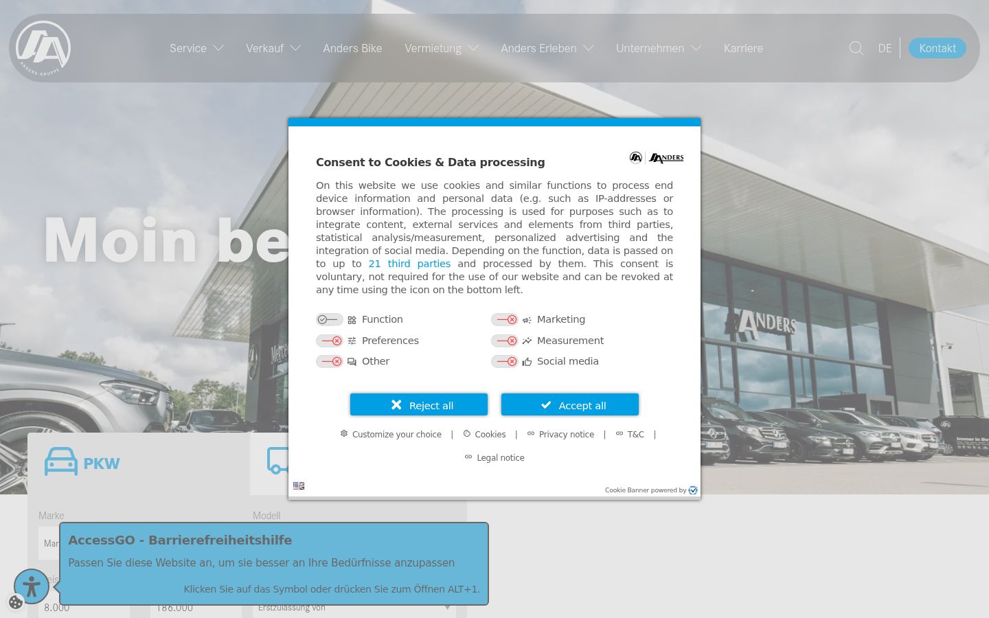 Screenshot of the consent banner shown before any interaction