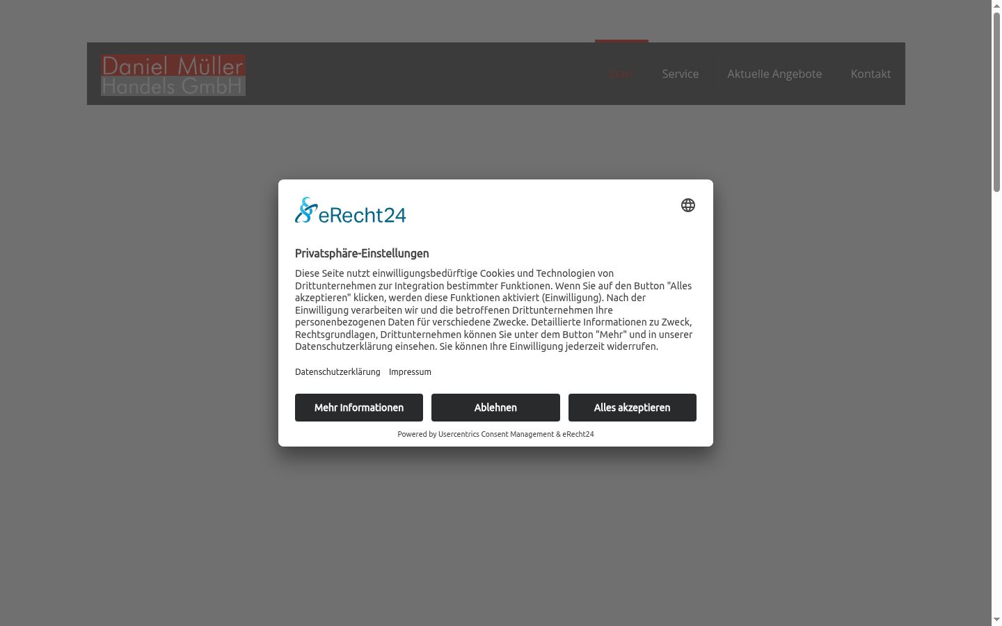 Screenshot del banner di consenso mostrato prima di qualsiasi interazione