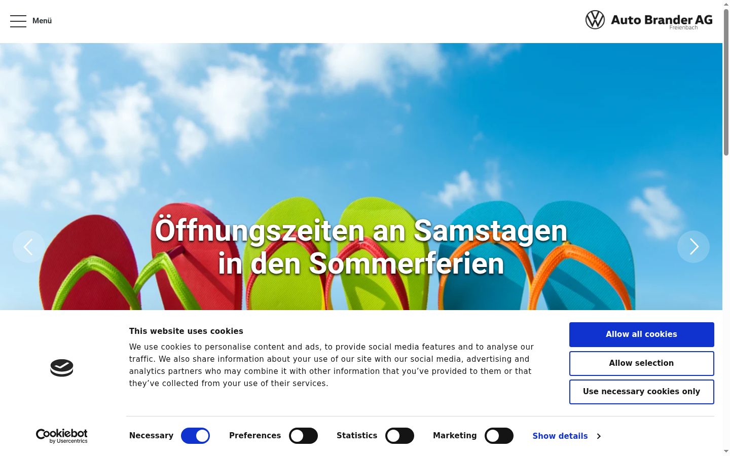 Screenshot des Einwilligungsbanners vor jeglicher Interaktion