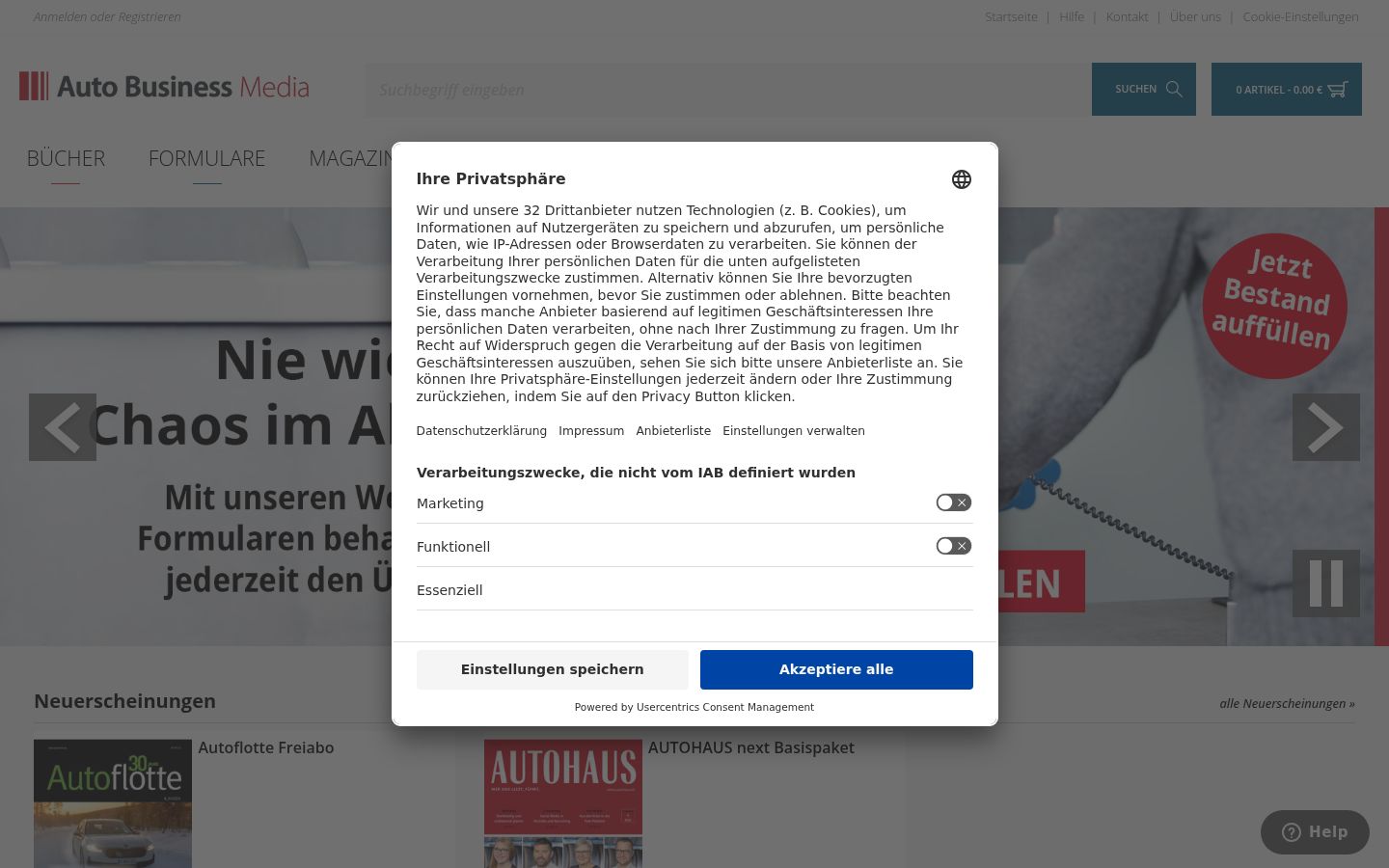 Snimka zaslona bannera za privolu prikazanog prije bilo kakve interakcije