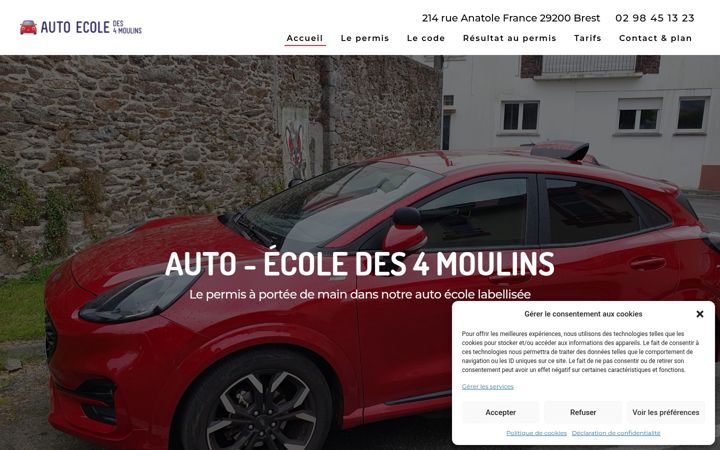 Screenshot stránky auto-ecole-des4moulins-brest.fr