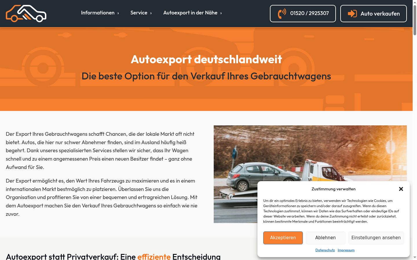 Screenshot des Einwilligungsbanners vor jeglicher Interaktion
