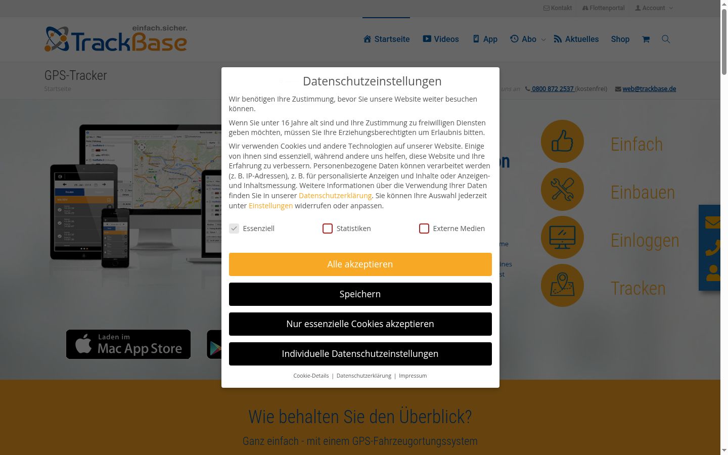 Screenshot des Einwilligungsbanners vor jeglicher Interaktion