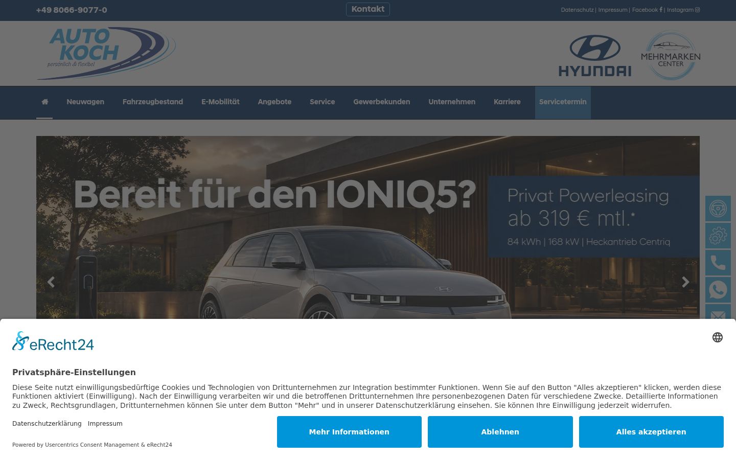 Screenshot des Einwilligungsbanners vor jeglicher Interaktion