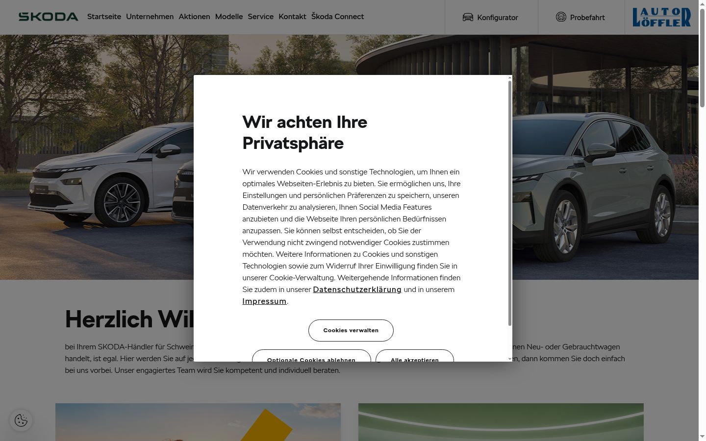 Posnetek zaslona pasice za privolitev, prikazane pred kakršno koli interakcijo