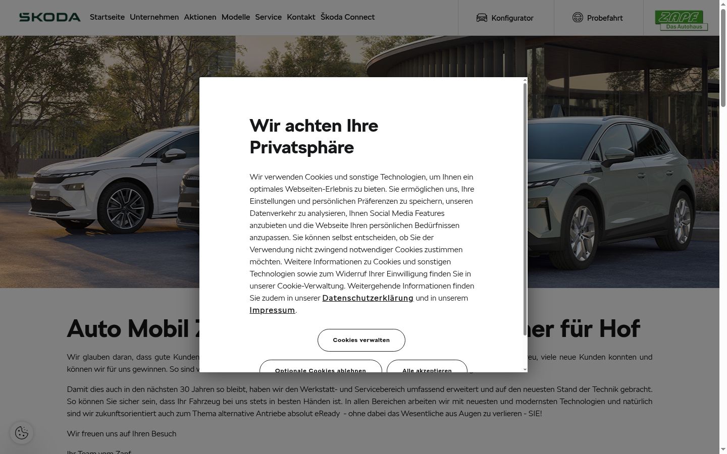 Capture d'écran de la bannière de consentement affichée avant toute interaction