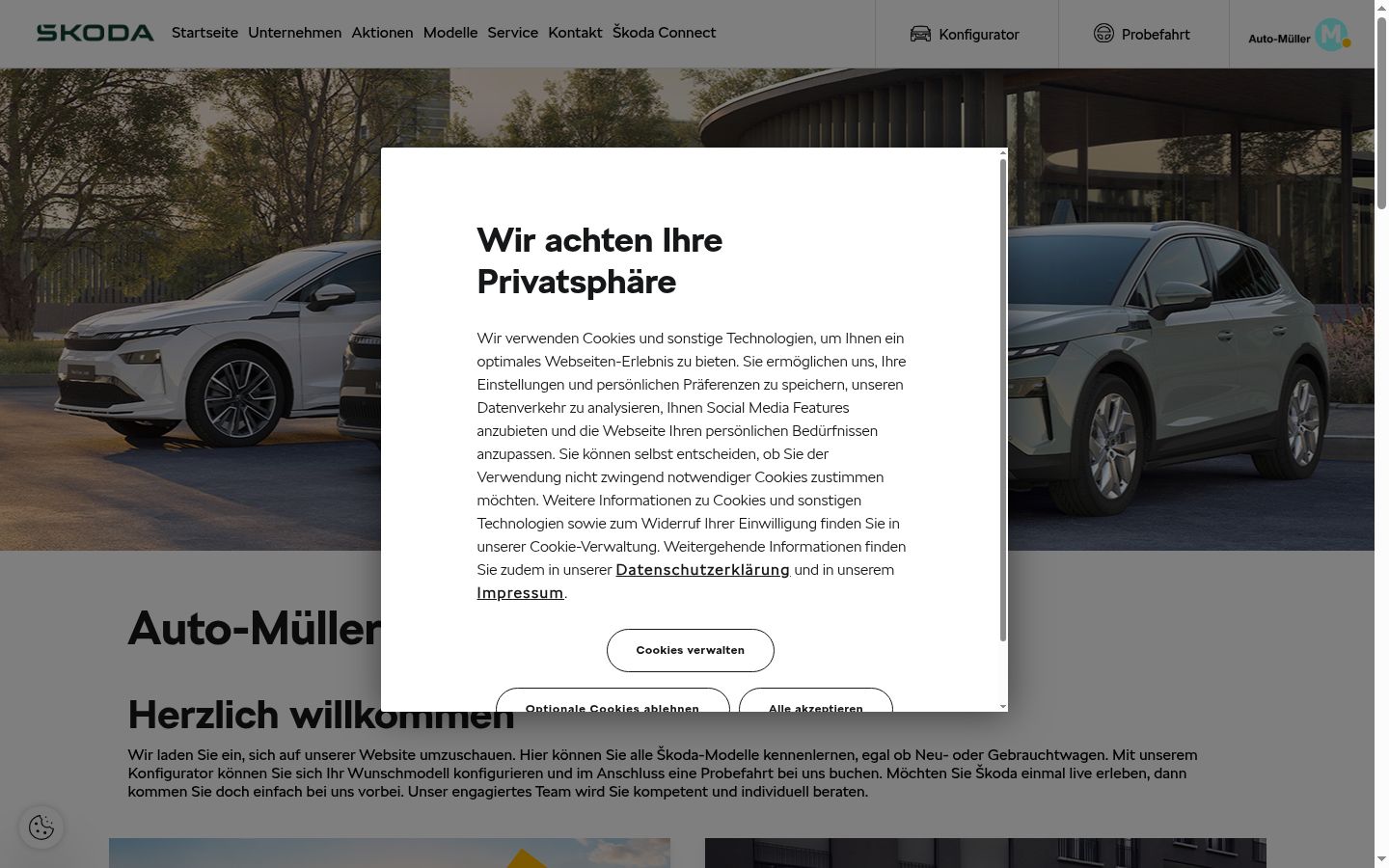 Skærmbillede af samtykkebanneret, som det blev vist før nogen interaktion