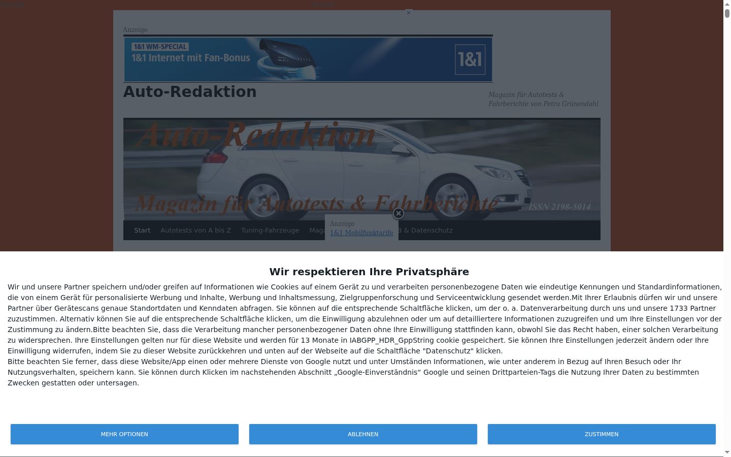 Captura de ecrã do banner de consentimento apresentado antes de qualquer interação