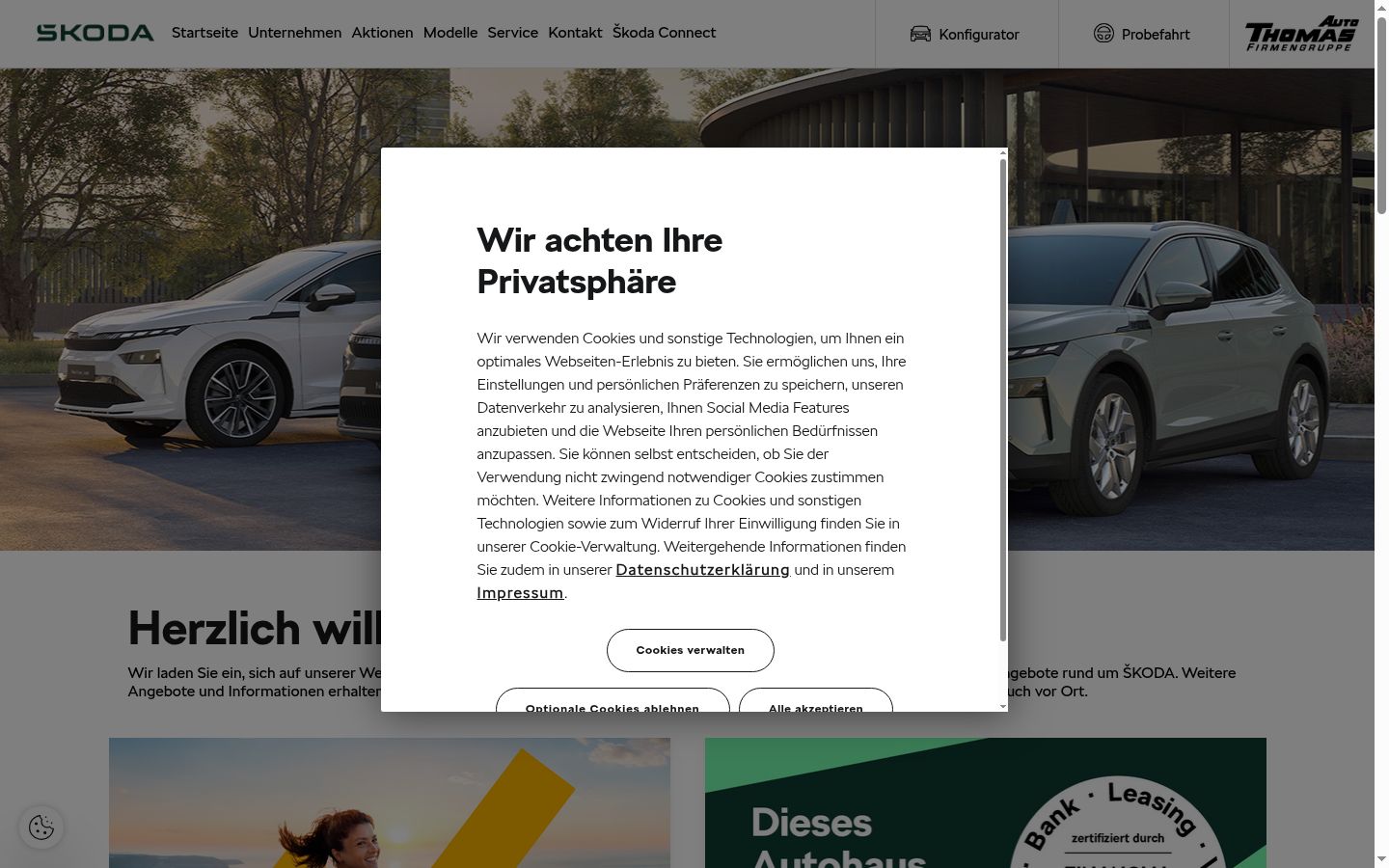Capture d'écran de la bannière de consentement affichée avant toute interaction