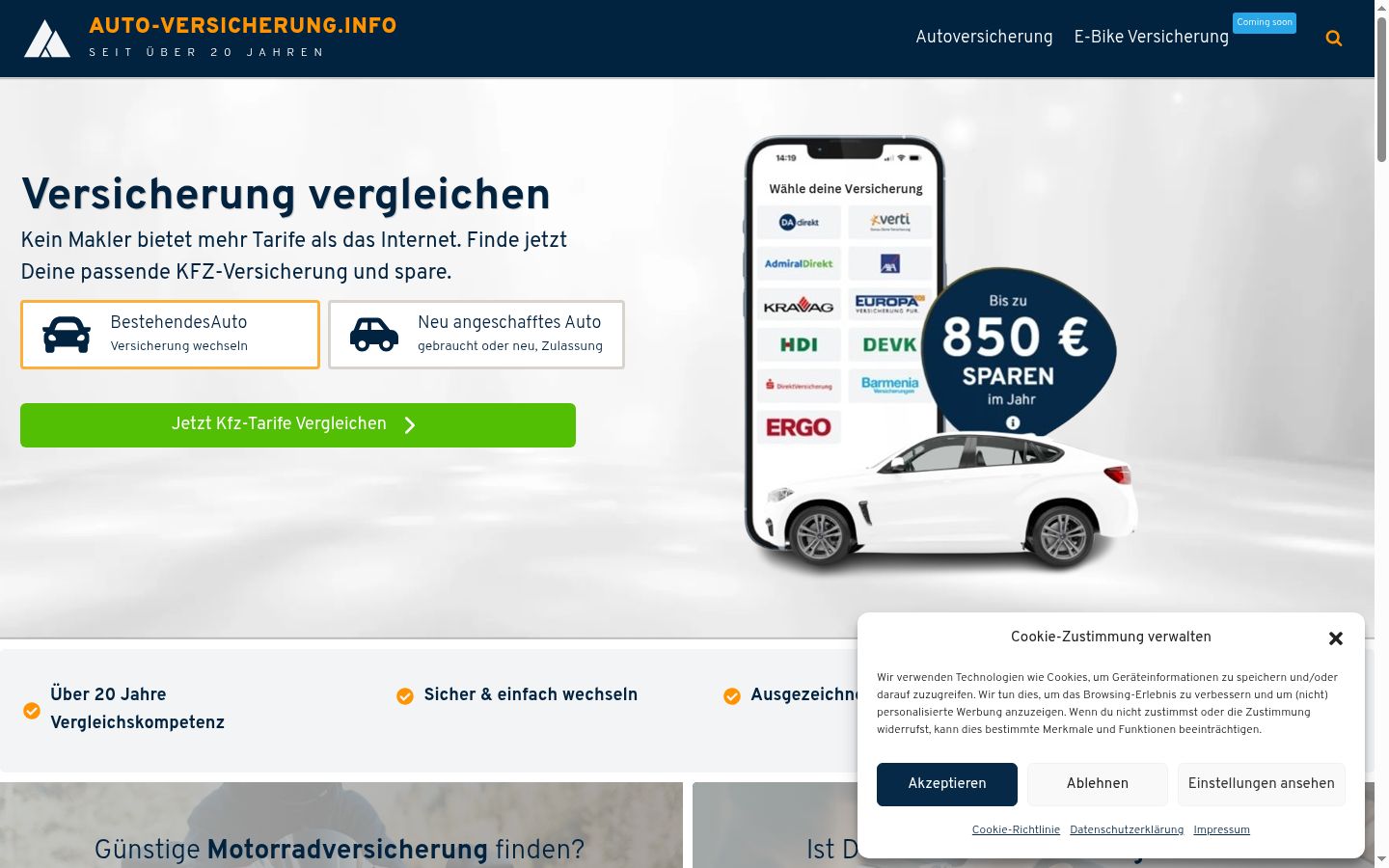 Screenshot del banner di consenso mostrato prima di qualsiasi interazione