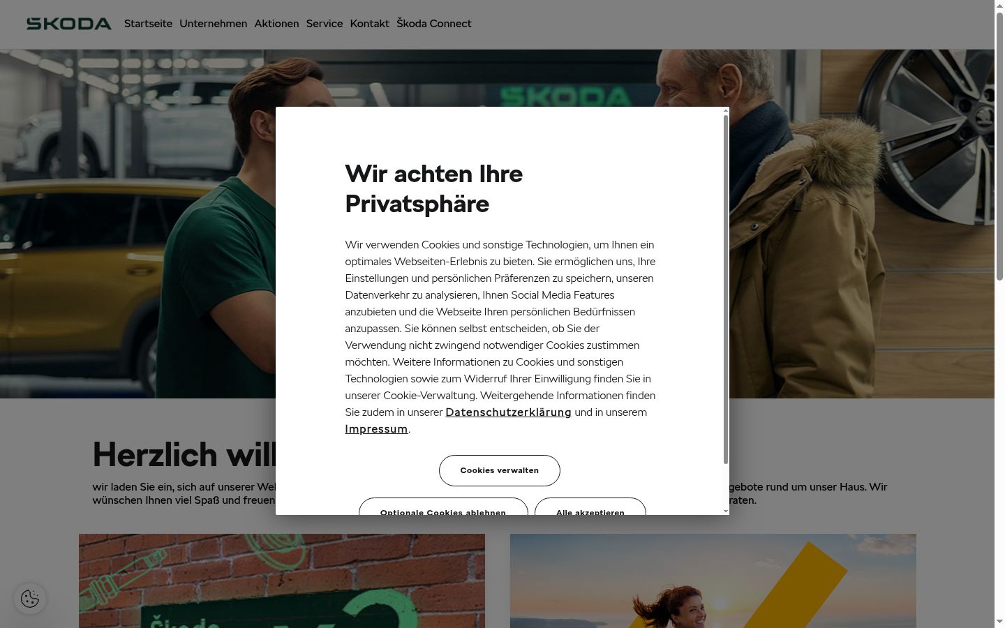Screenshot del banner di consenso mostrato prima di qualsiasi interazione