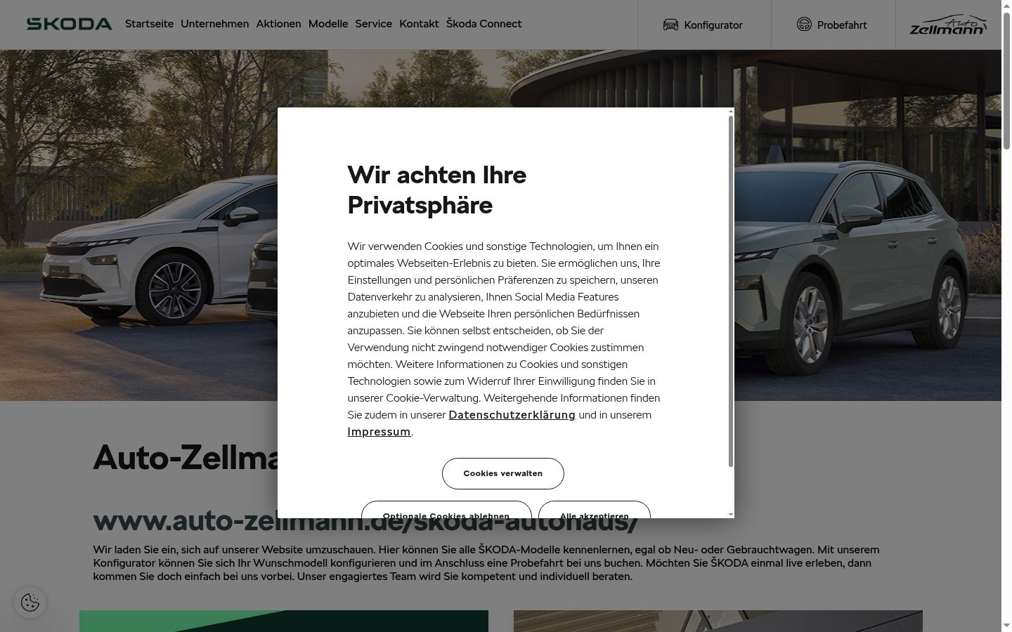 Skærmbillede af samtykkebanneret, som det blev vist før nogen interaktion