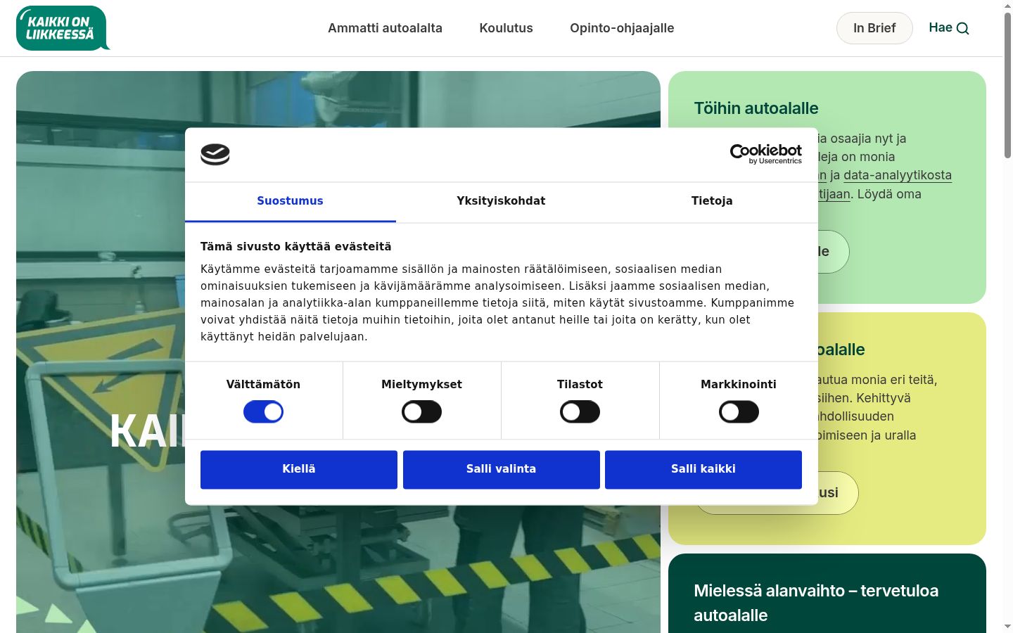 Sutikimo reklamjuostės, rodytos prieš bet kokią sąveiką, ekrano kopija