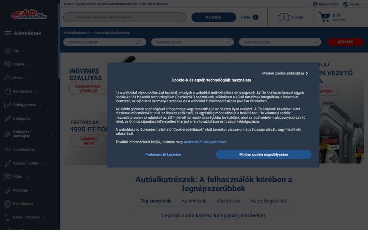 Screenshot of autoalkatreszek24.hu