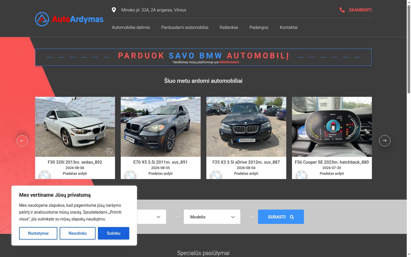 Sutikimo reklamjuostės, rodytos prieš bet kokią sąveiką, ekrano kopija